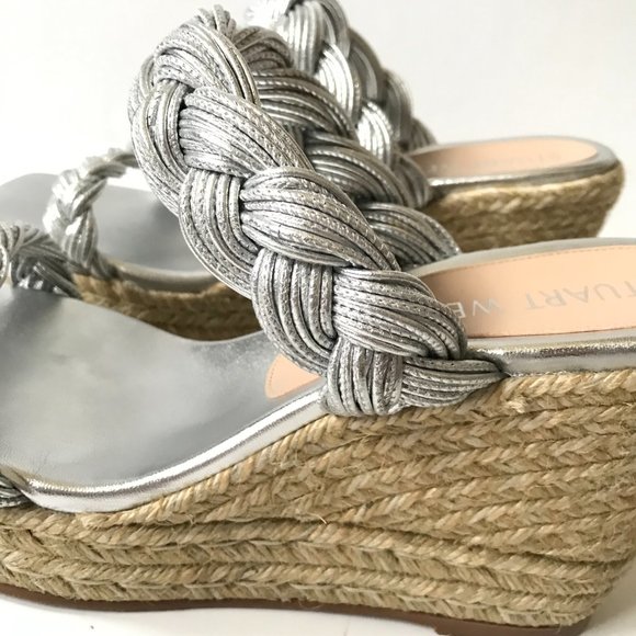 NWOB Stuart Weitzman Braida Espadrille Wedge Sandals Womens 11 Metallic Silver - Picture 12 of 15